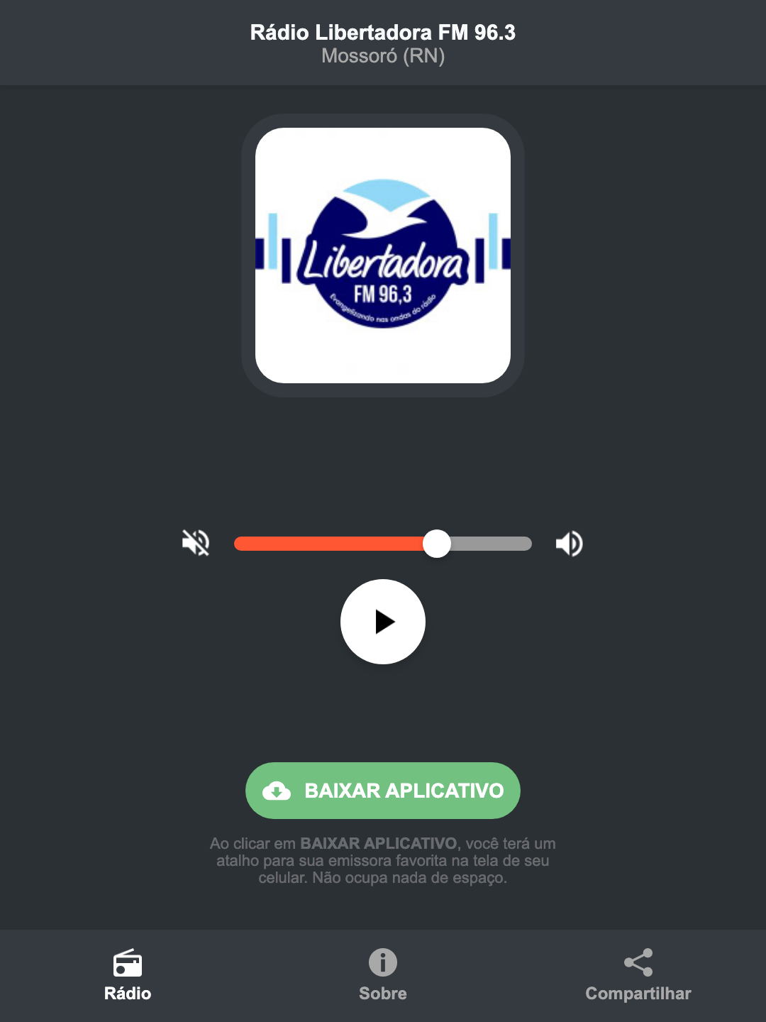 Screenshot do aplicativo da Rádio Libertadora FM 96.3