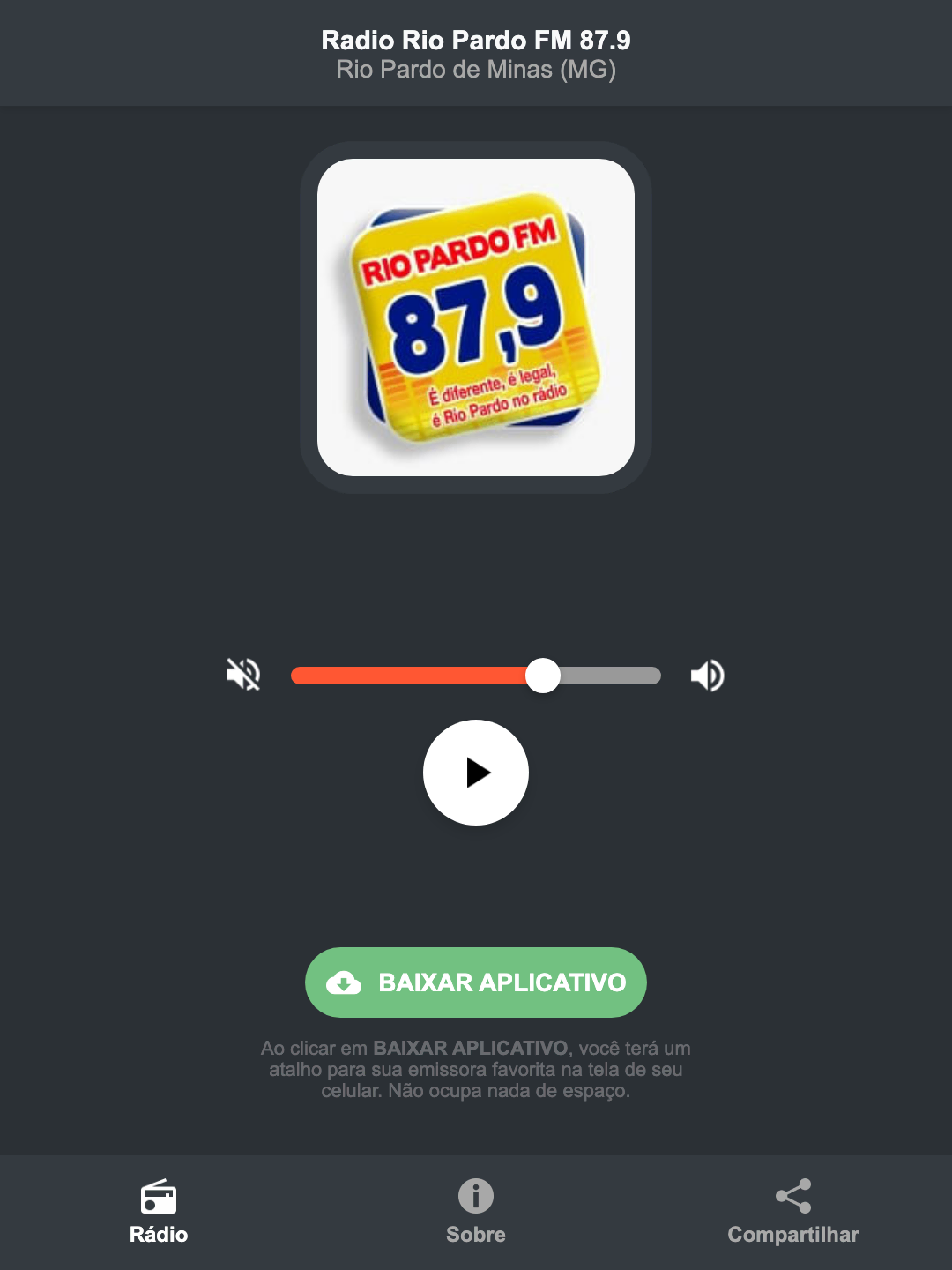 Screenshot do aplicativo da Radio Rio Pardo FM 87.9