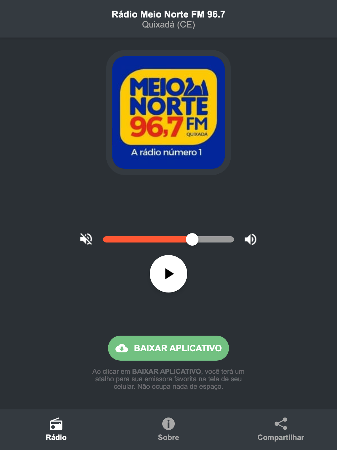 Screenshot do aplicativo da Rádio Meio Norte FM 96.7