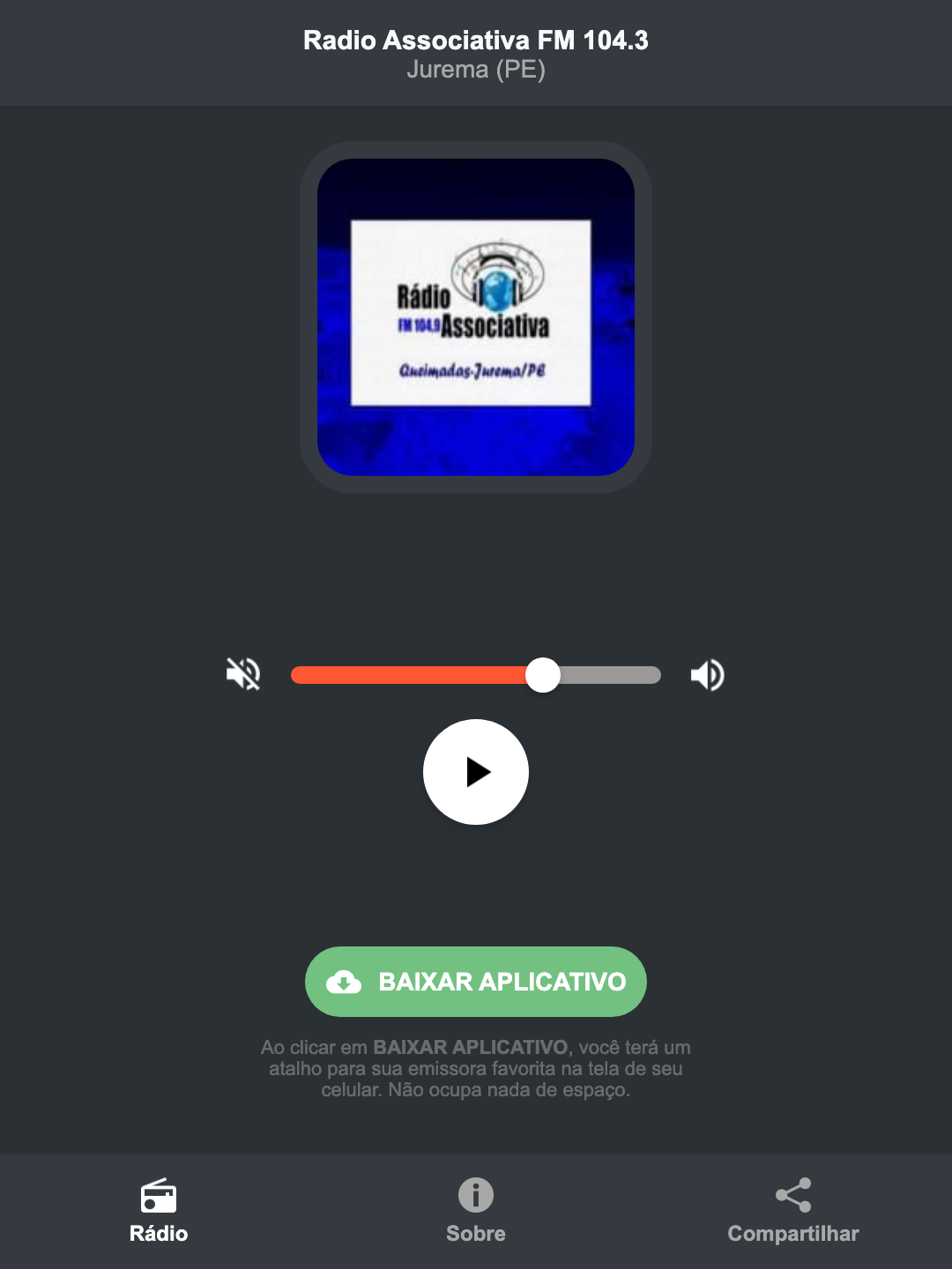 Screenshot do aplicativo da Radio Associativa FM 104.3