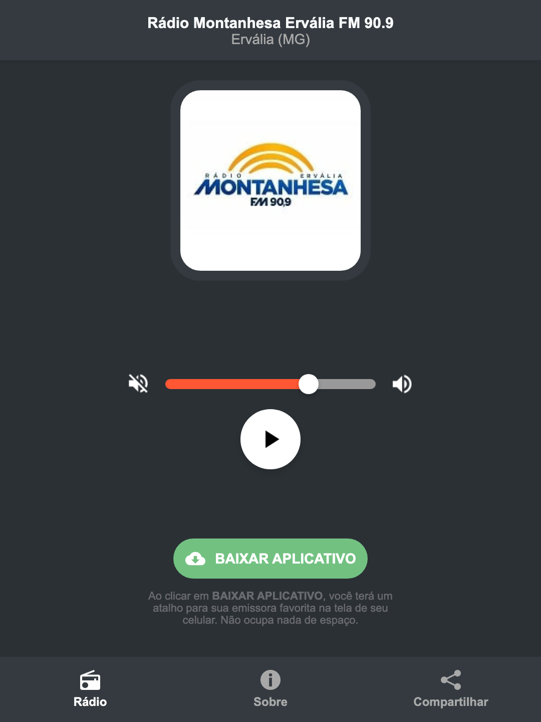Screenshot do aplicativo da Rádio Montanhesa Ervália FM 90.9