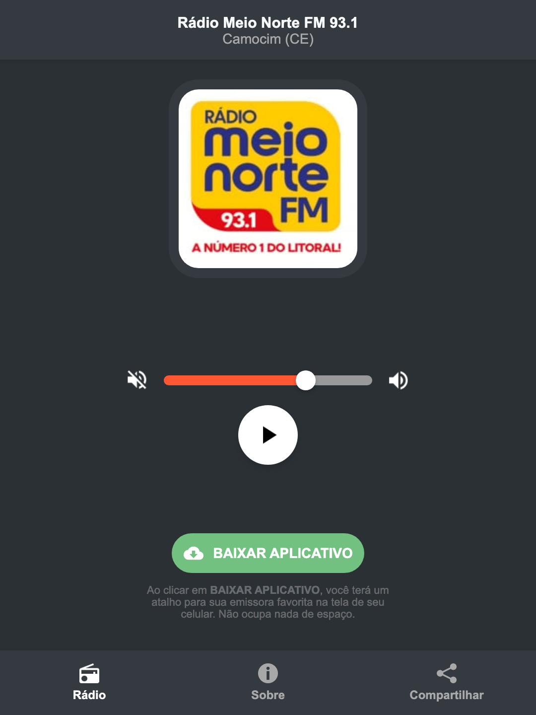 Screenshot do aplicativo da Rádio Meio Norte FM 93.1