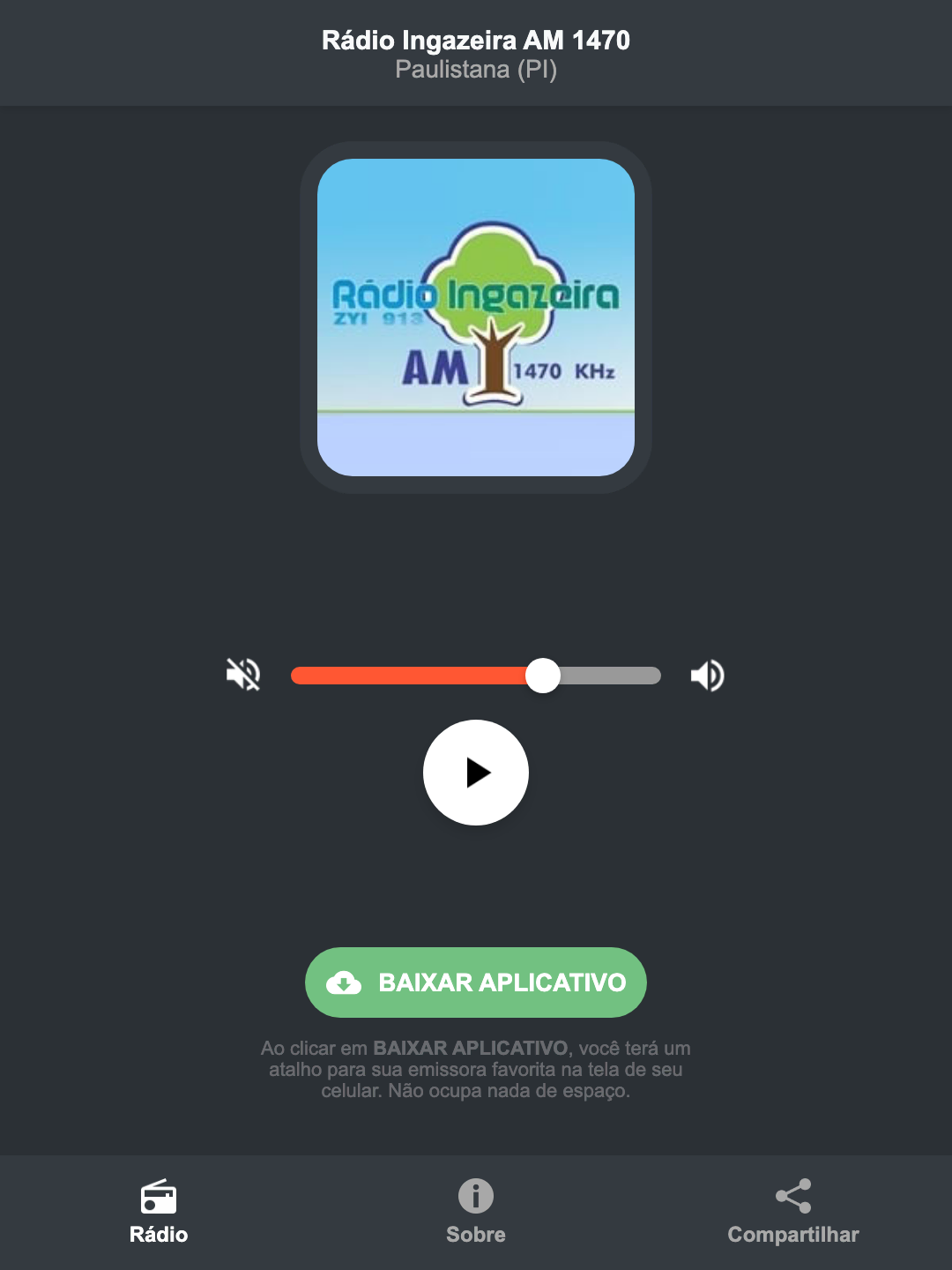 Screenshot do aplicativo da Rádio Ingazeira AM 1470
