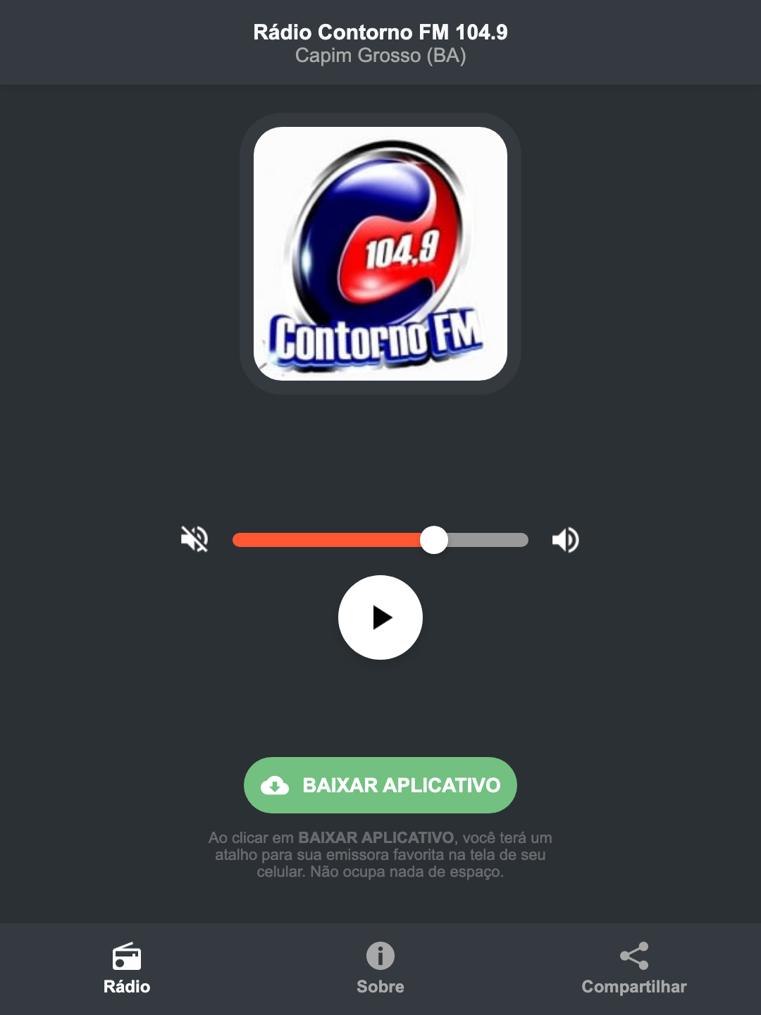 Screenshot do aplicativo da Rádio Contorno FM 104.9