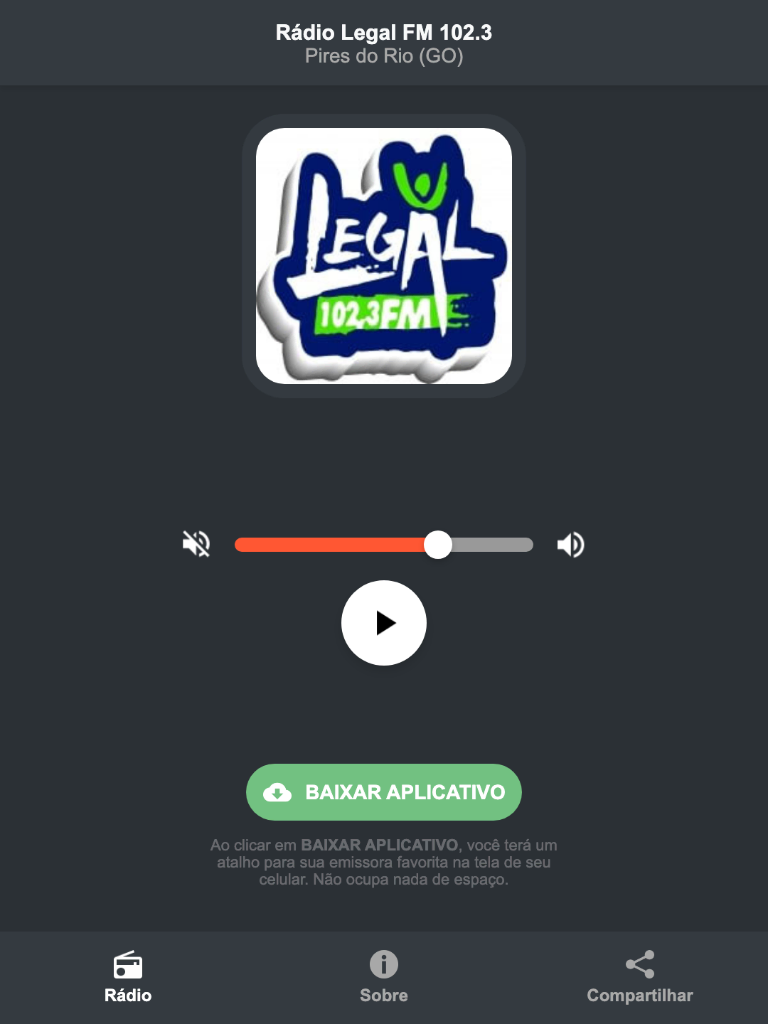 Screenshot do aplicativo da Rádio Legal FM 102.3