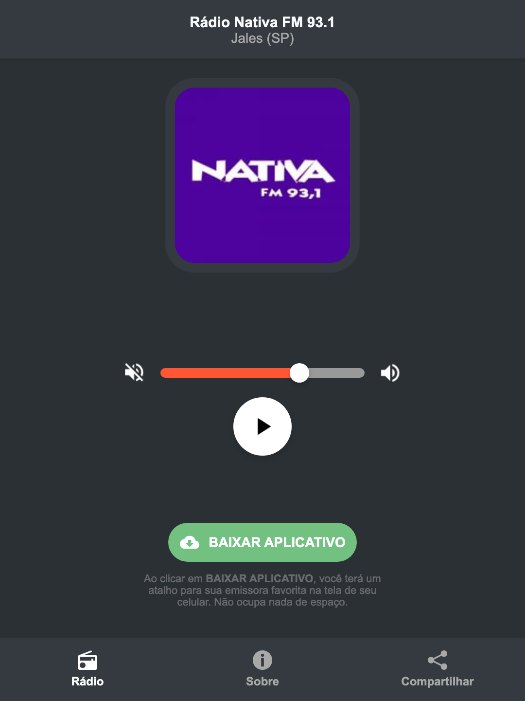 Screenshot do aplicativo da Rádio Nativa FM 93.1
