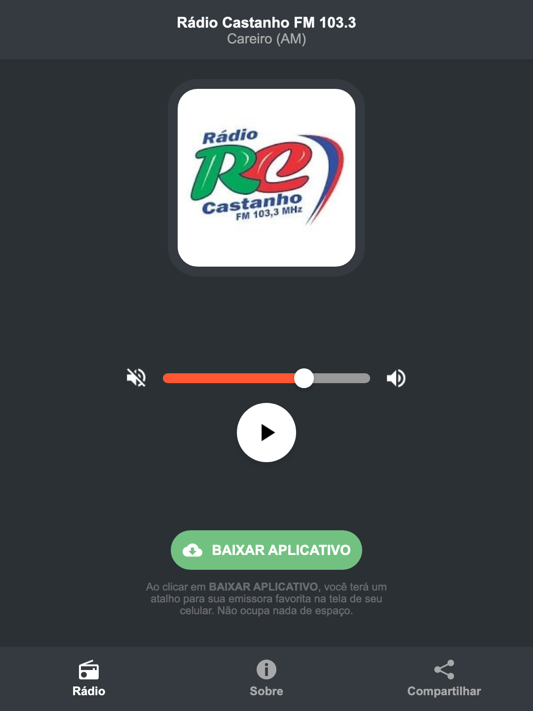 Screenshot do aplicativo da Rádio Castanho FM 103.3