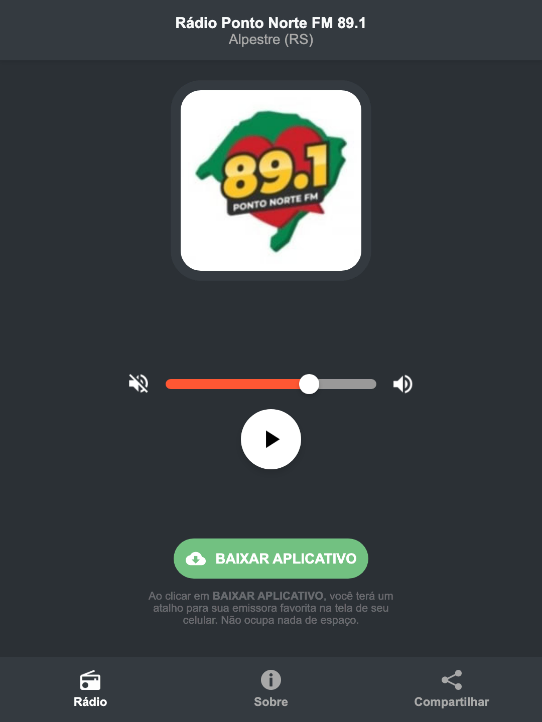 Screenshot do aplicativo da Rádio Ponto Norte FM 89.1
