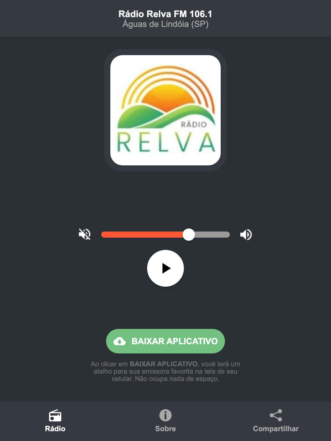 Screenshot do aplicativo da Rádio Relva FM 106.1