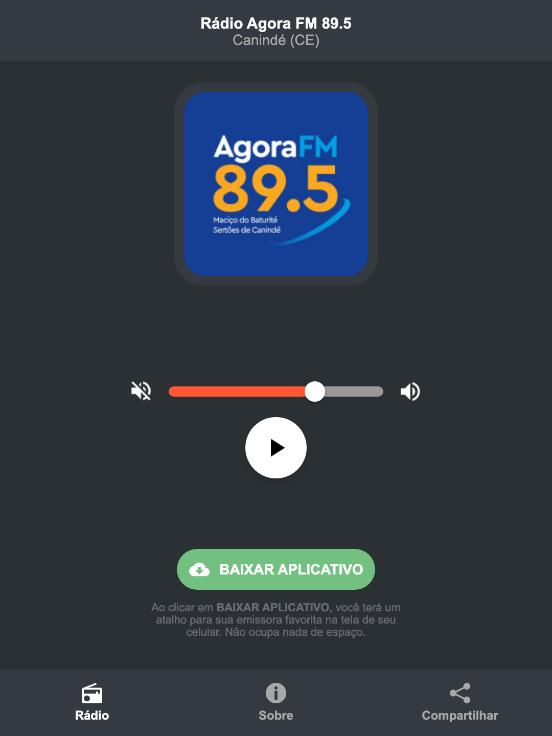 Screenshot do aplicativo da Rádio Agora FM 89.5
