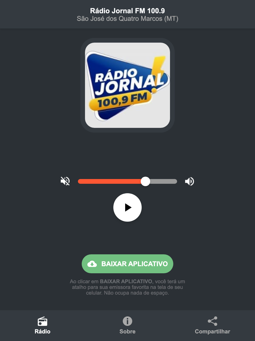 Screenshot do aplicativo da Rádio Jornal FM 100.9