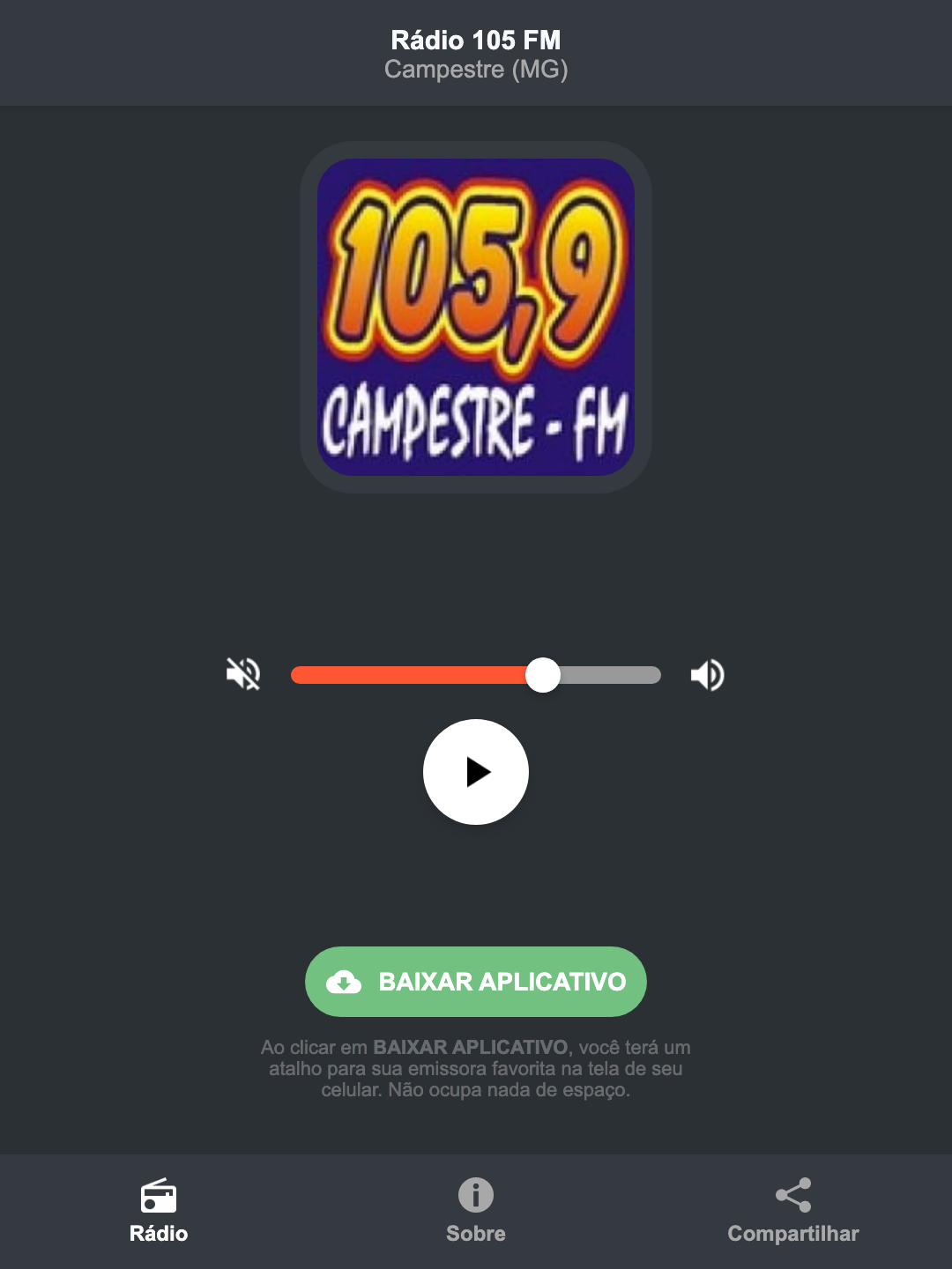 Screenshot do aplicativo da Rádio 105 FM