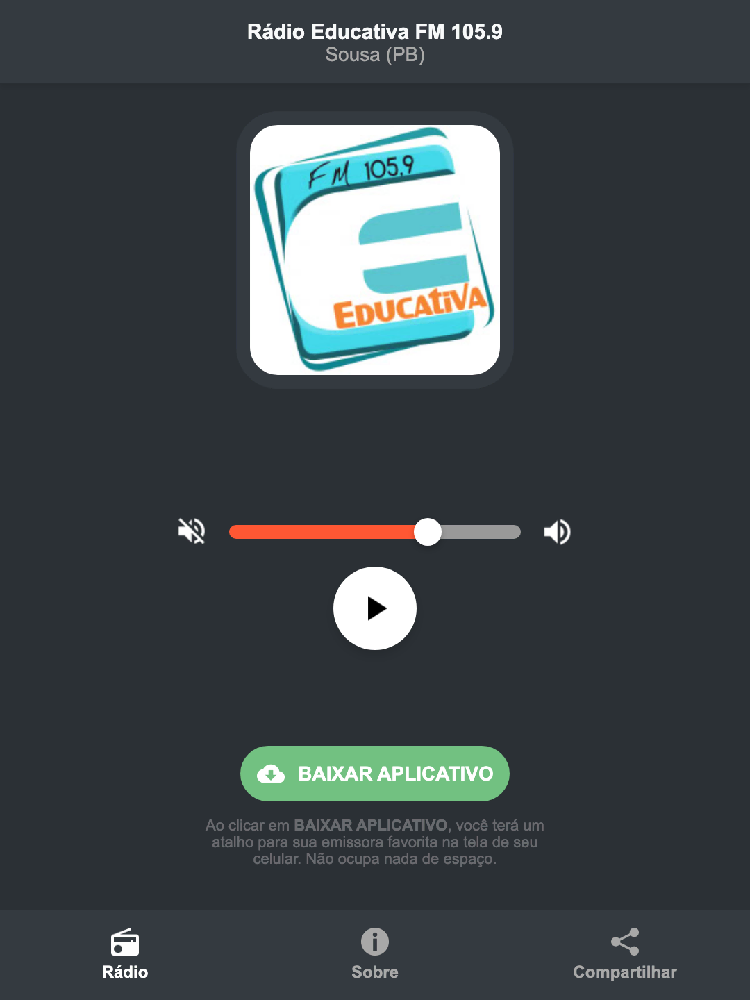 Screenshot do aplicativo da Rádio Educativa FM 105.9