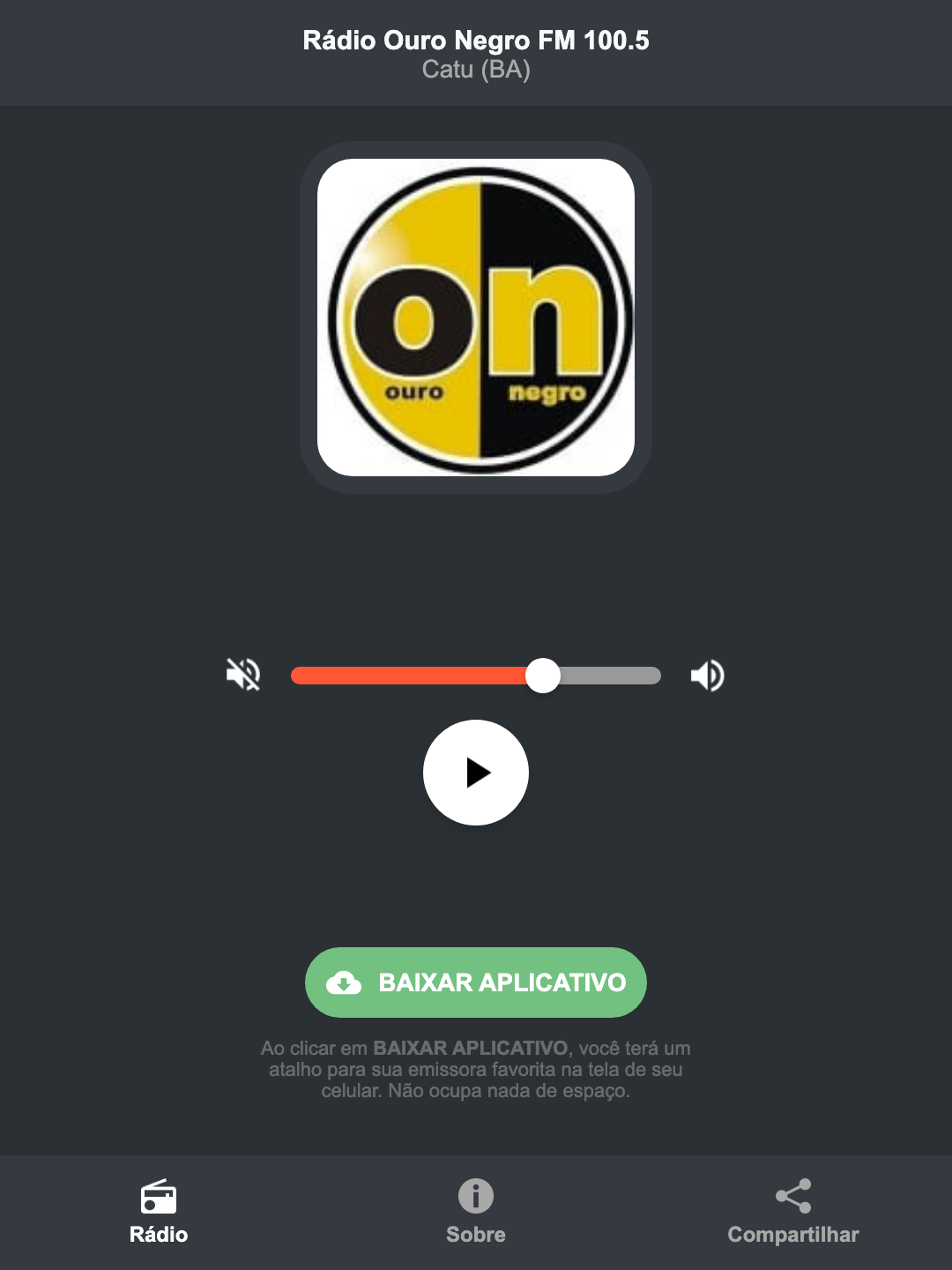 Screenshot do aplicativo da Rádio Ouro Negro FM 100.5