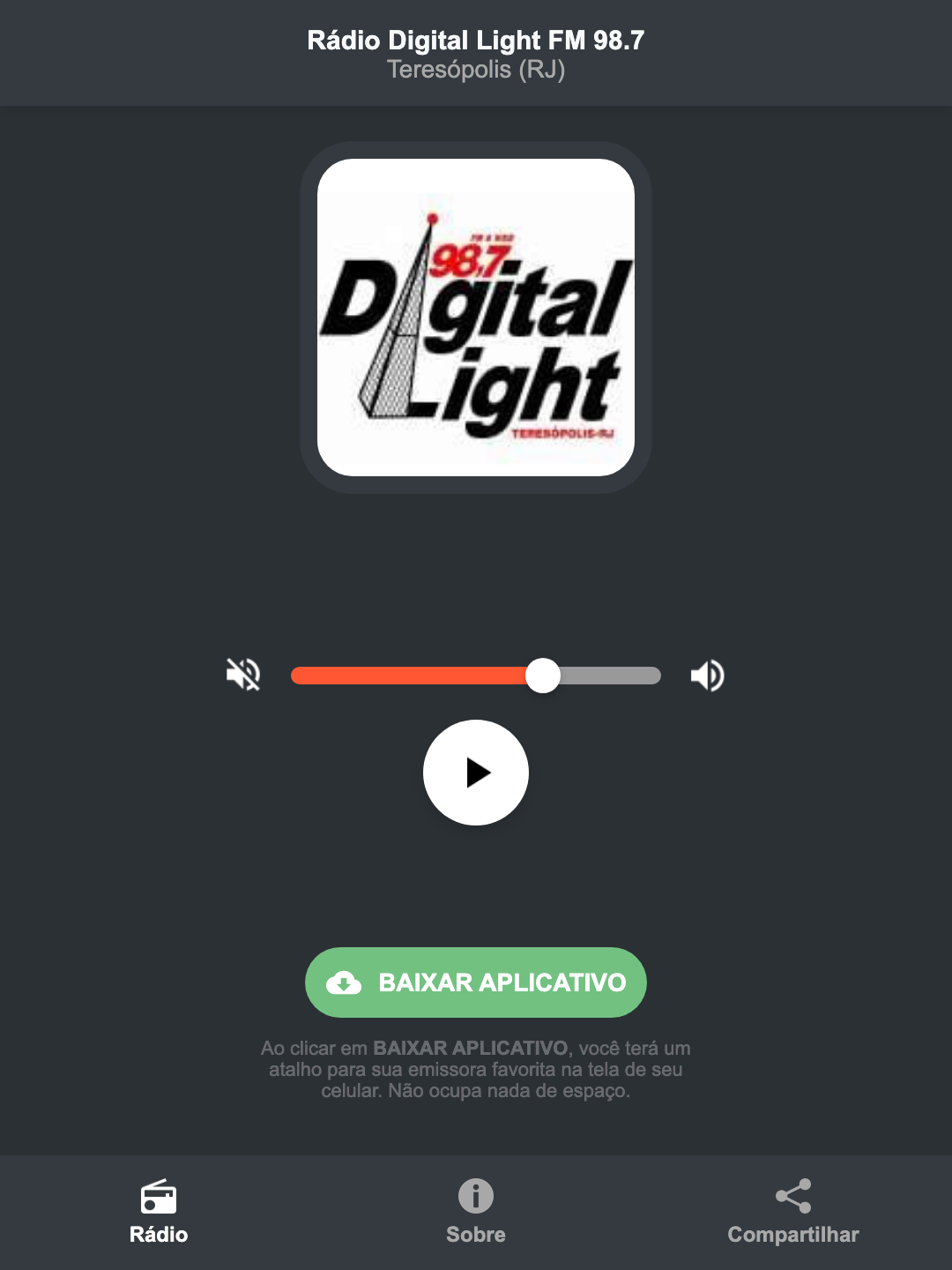 Screenshot do aplicativo da Rádio Digital Light FM 98.7