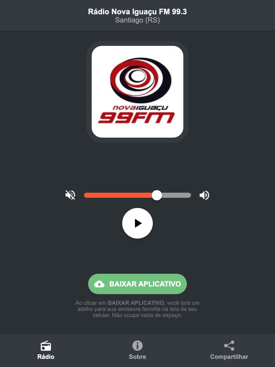 Screenshot do aplicativo da Rádio Nova Iguaçu FM 99.3