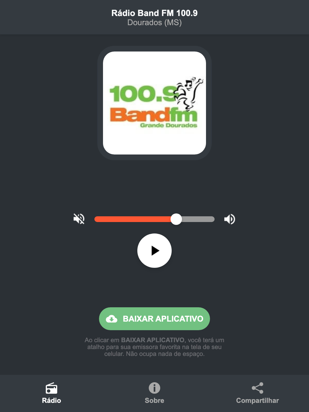 Screenshot do aplicativo da Rádio Band FM 100.9