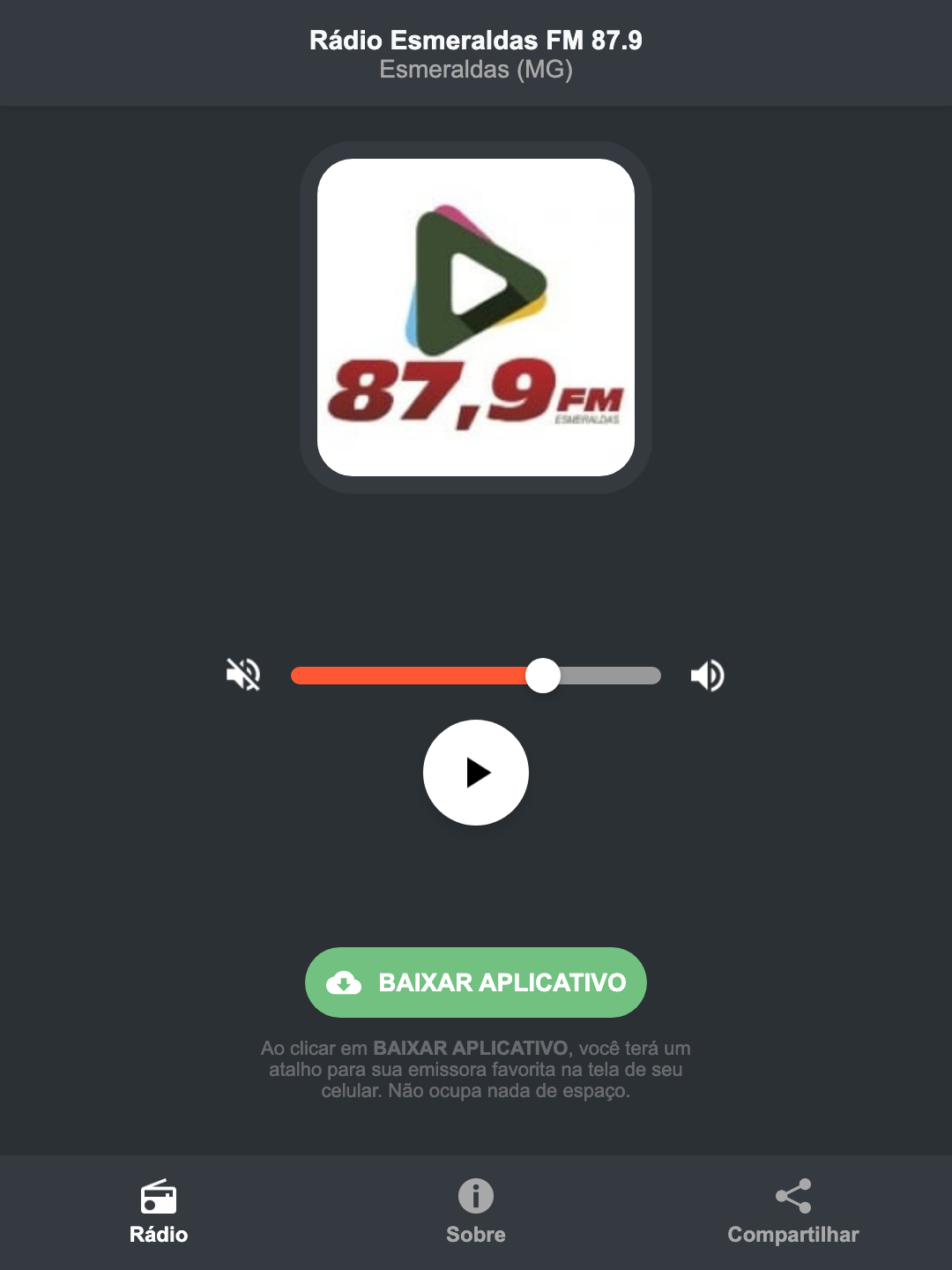 Screenshot do aplicativo da Rádio Esmeraldas FM 87.9