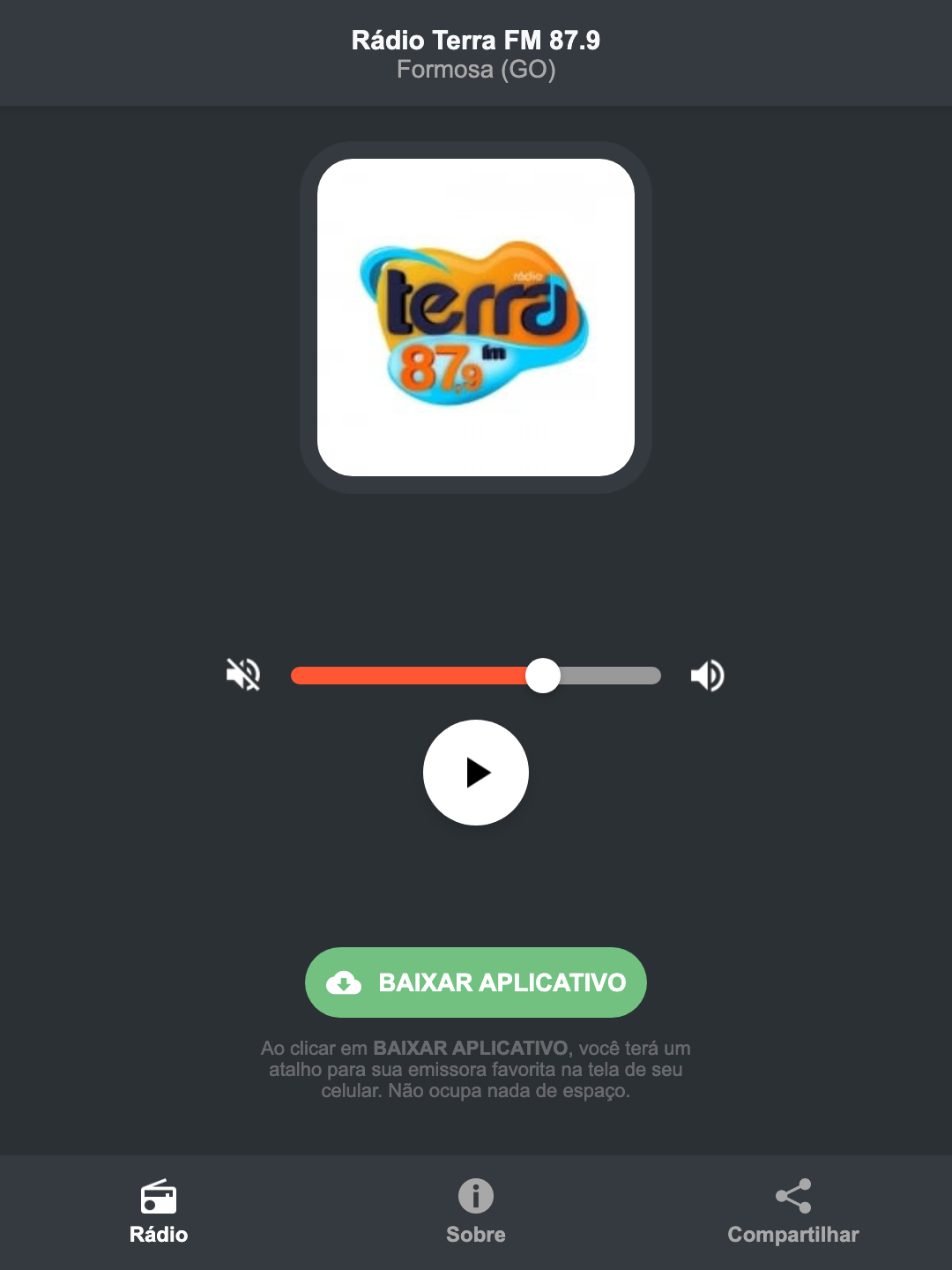 Screenshot do aplicativo da Rádio Terra FM 87.9