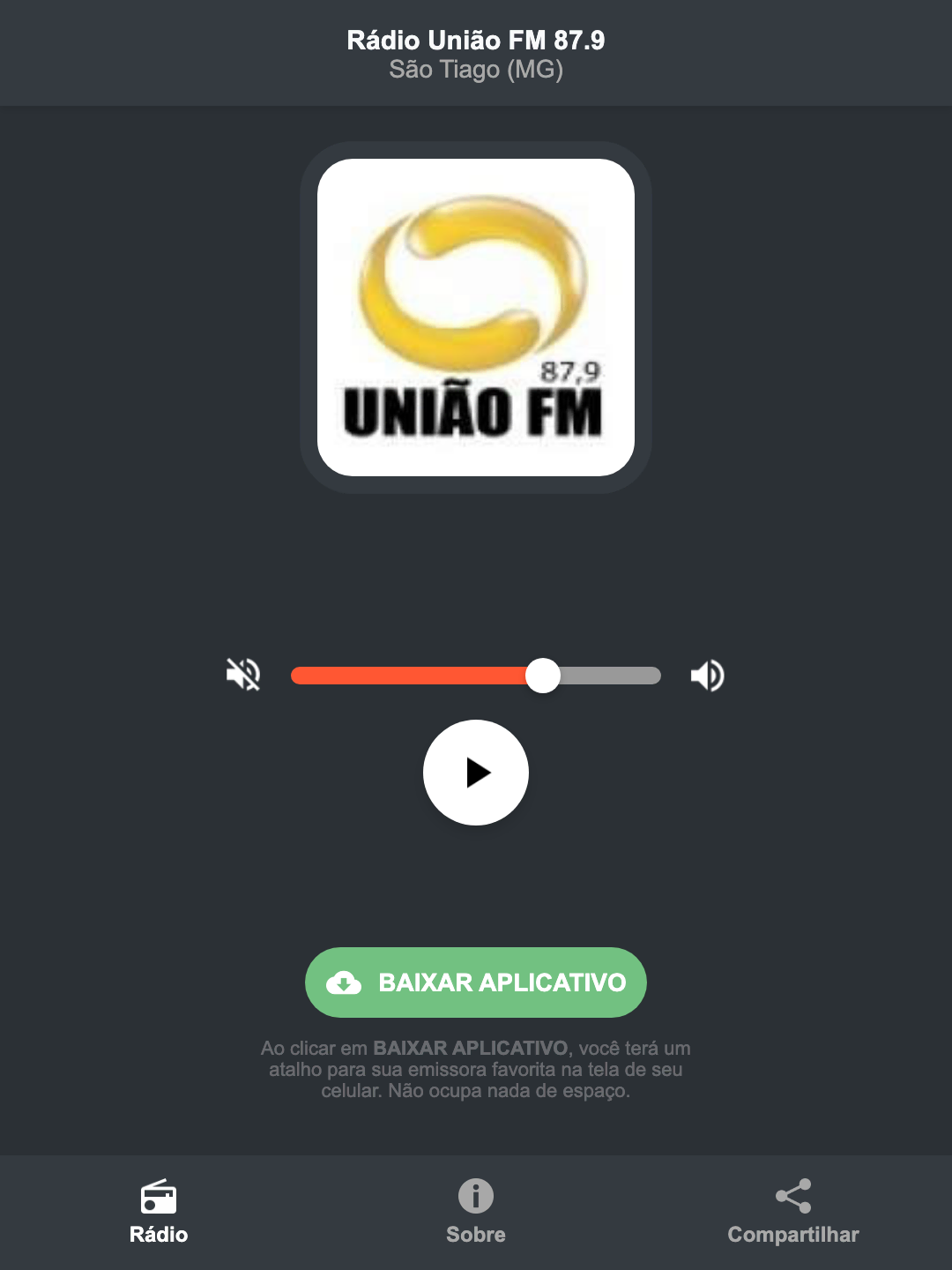 Screenshot do aplicativo da Rádio União FM 87.9