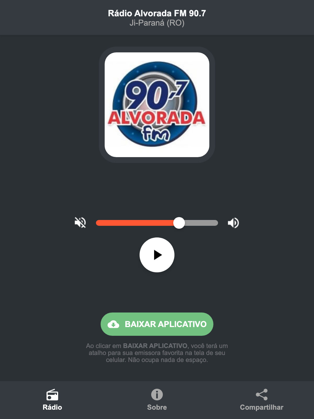Screenshot do aplicativo da Rádio Alvorada FM 90.7