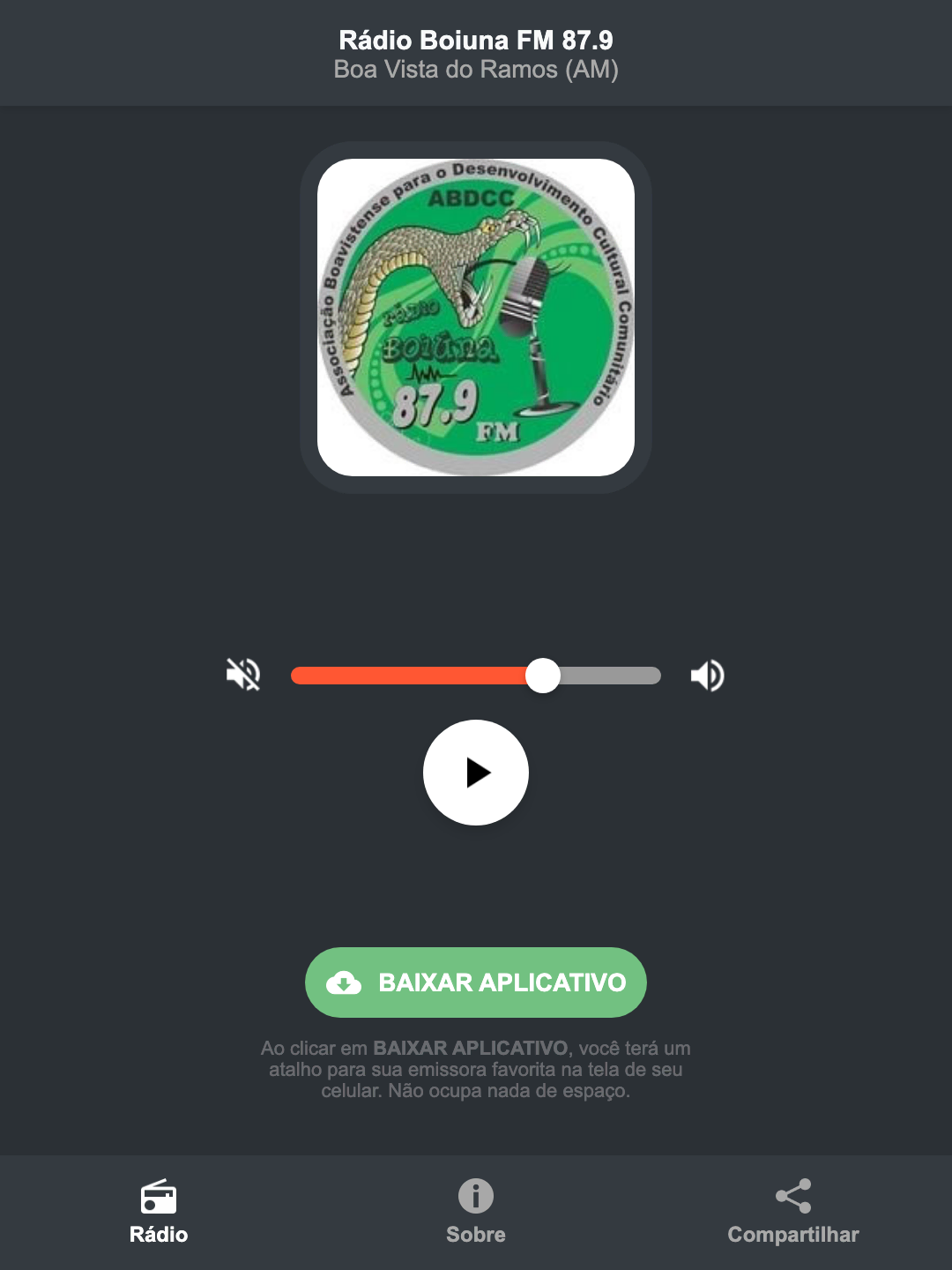 Screenshot do aplicativo da Rádio Boiuna FM 87.9