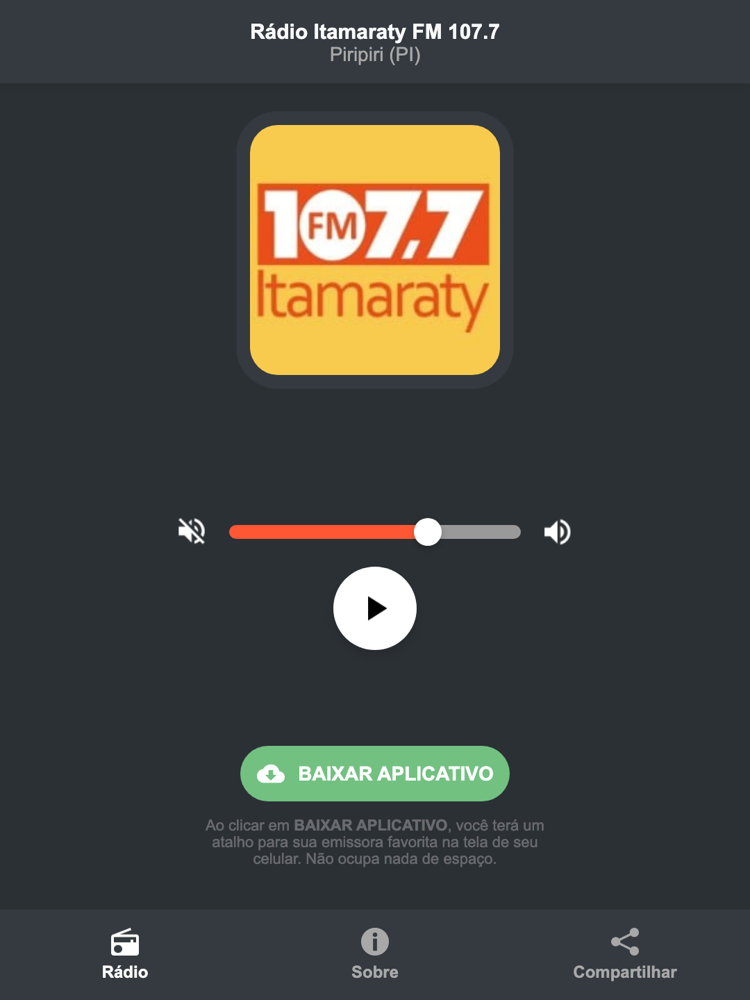 Screenshot do aplicativo da Rádio Itamaraty FM 107.7