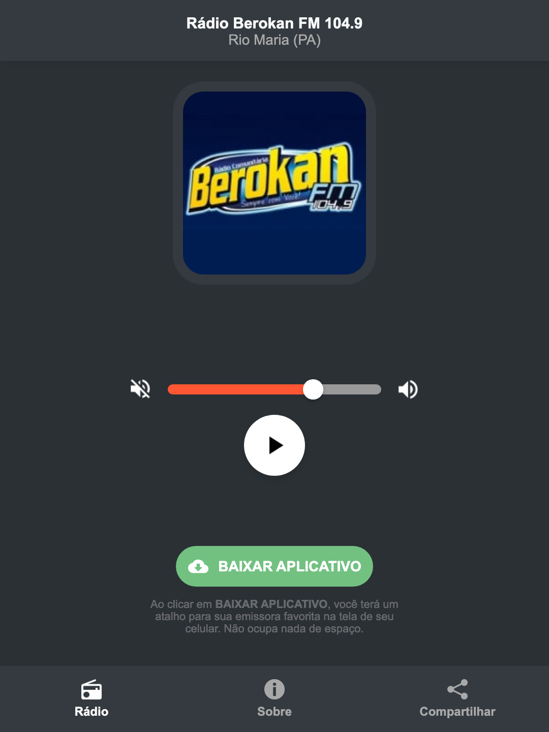Screenshot do aplicativo da Rádio Berokan FM 104.9
