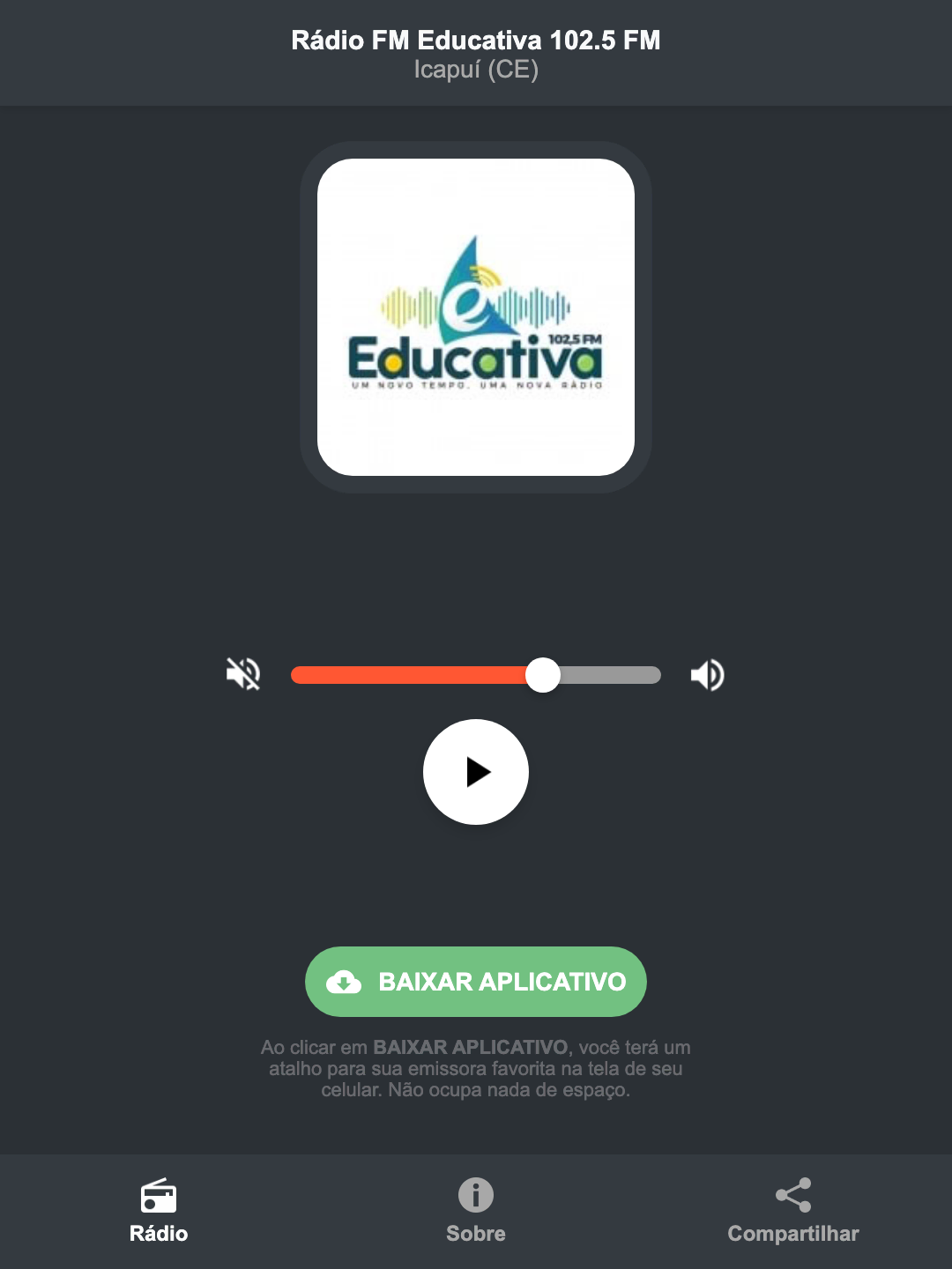 Screenshot do aplicativo da Rádio FM Educativa 102.5 FM