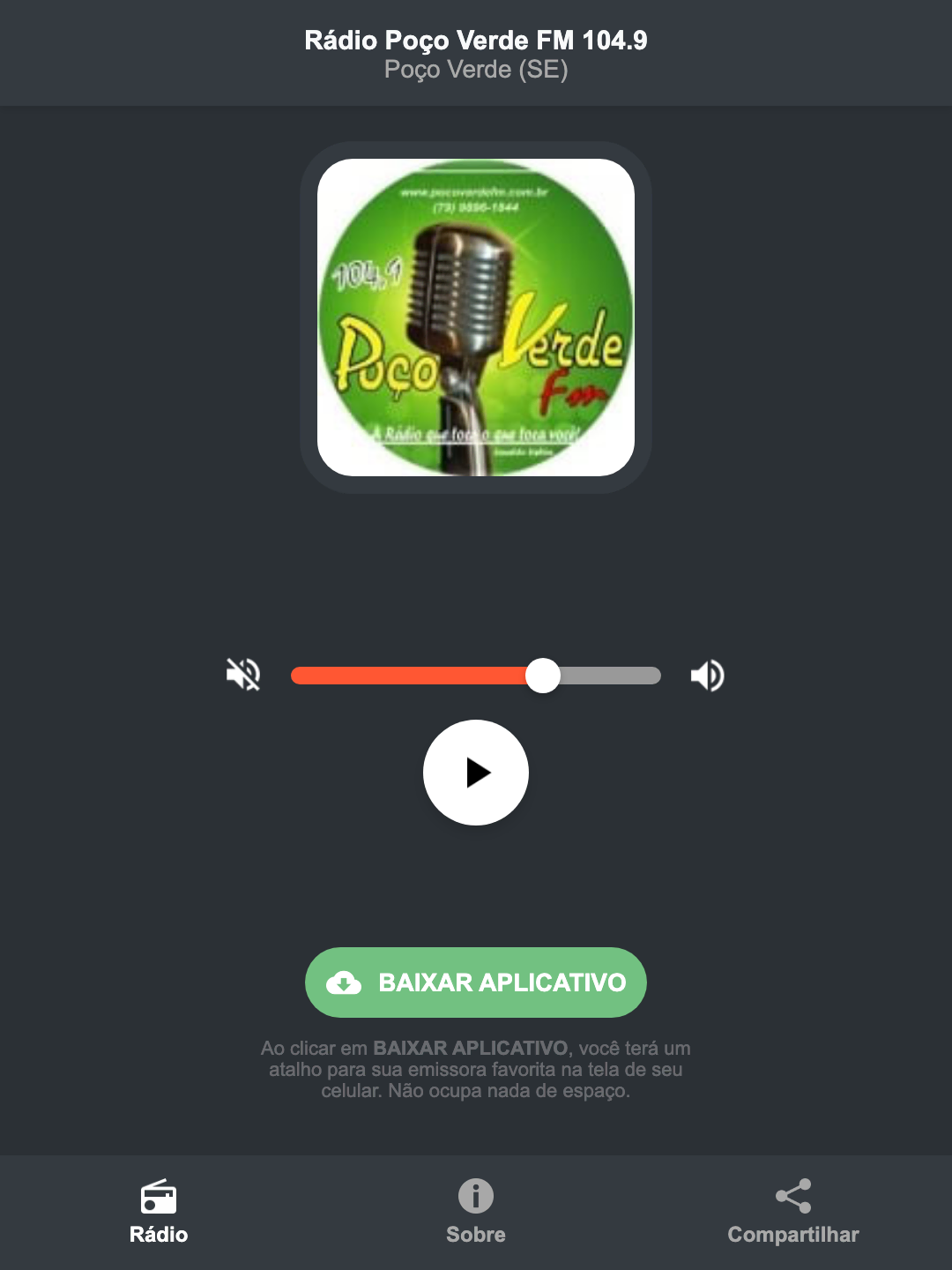 Screenshot do aplicativo da Rádio Poço Verde FM 104.9