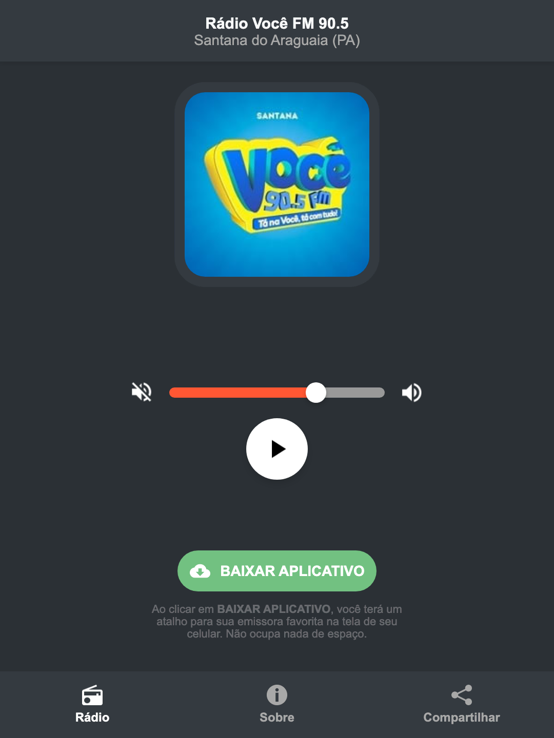 Screenshot do aplicativo da Rádio Você FM 90.5