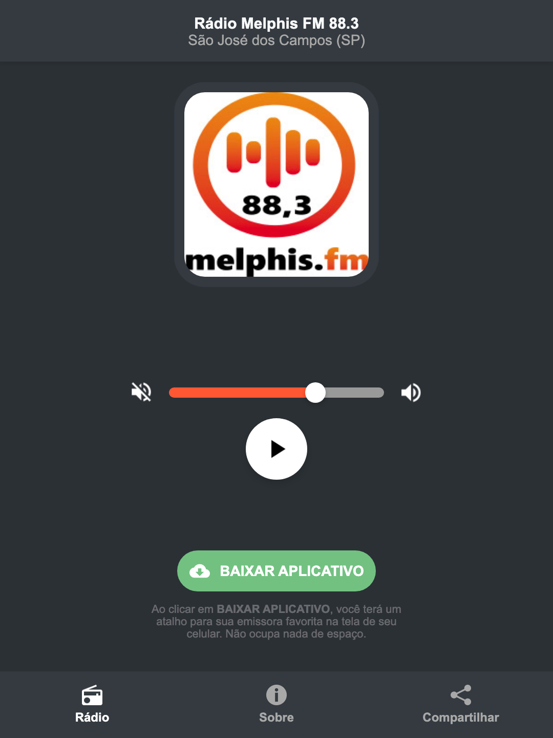 Screenshot do aplicativo da Rádio Melphis FM 88.3