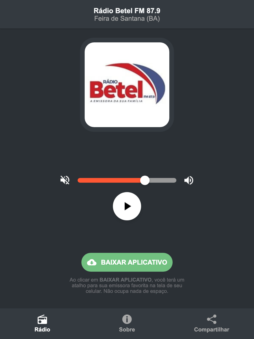 Screenshot do aplicativo da Rádio Betel FM 87.9