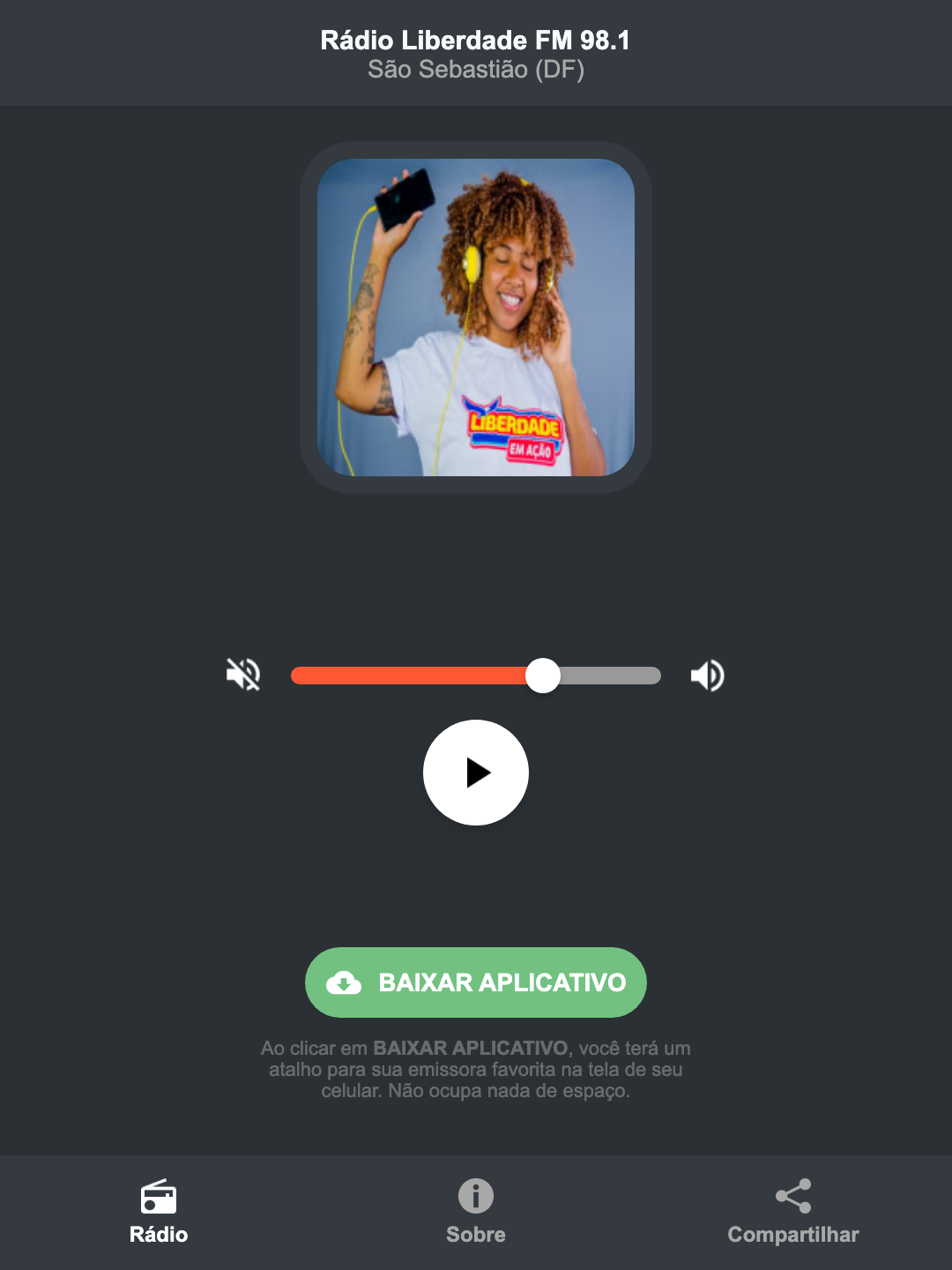 Screenshot do aplicativo da Rádio Liberdade FM 98.1