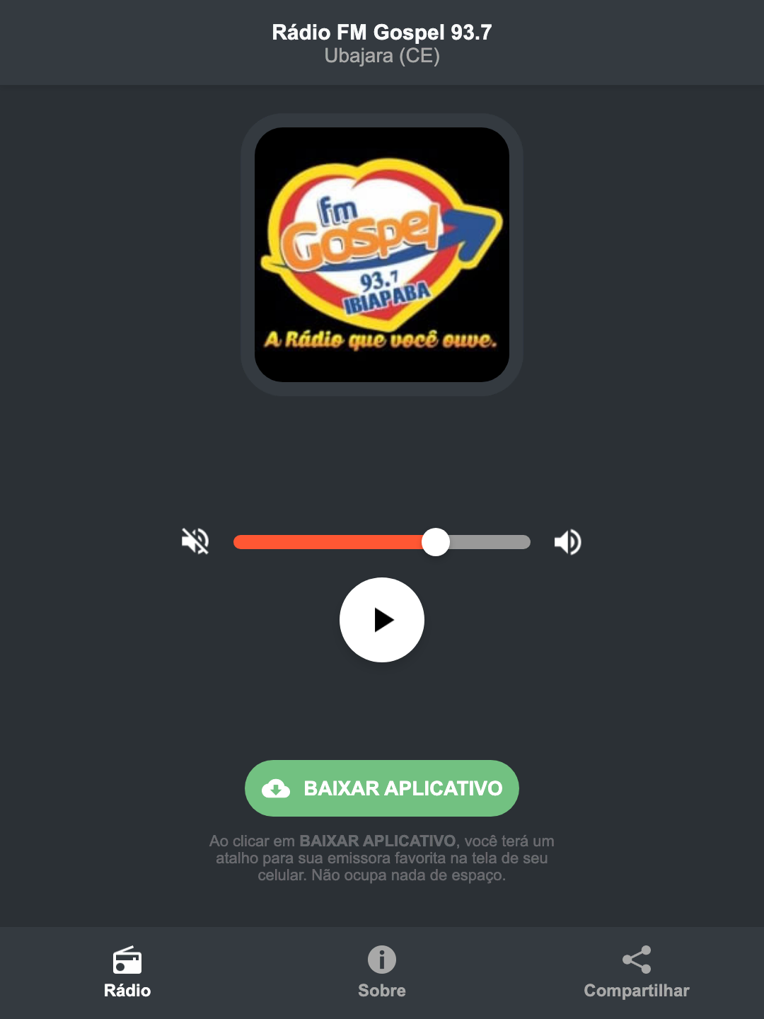 Screenshot do aplicativo da Rádio FM Gospel 93.7
