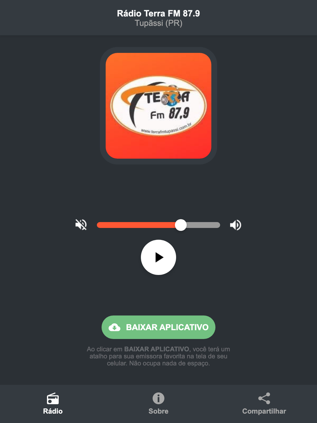 Screenshot do aplicativo da Rádio Terra FM 87.9