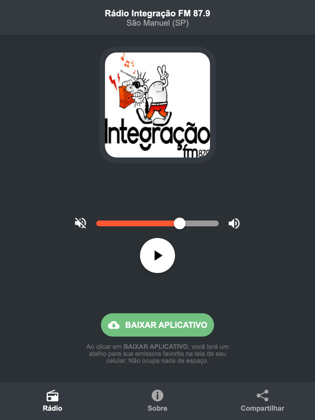 Screenshot do aplicativo da Rádio Integração FM 87.9