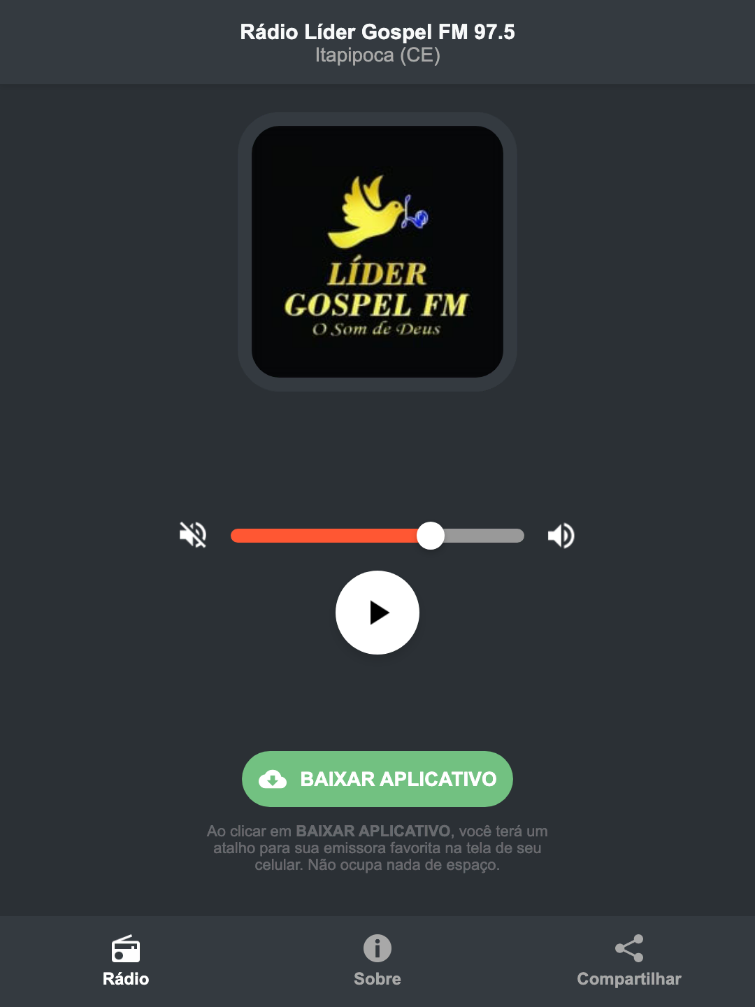 Screenshot do aplicativo da Rádio Líder Gospel FM 97.5