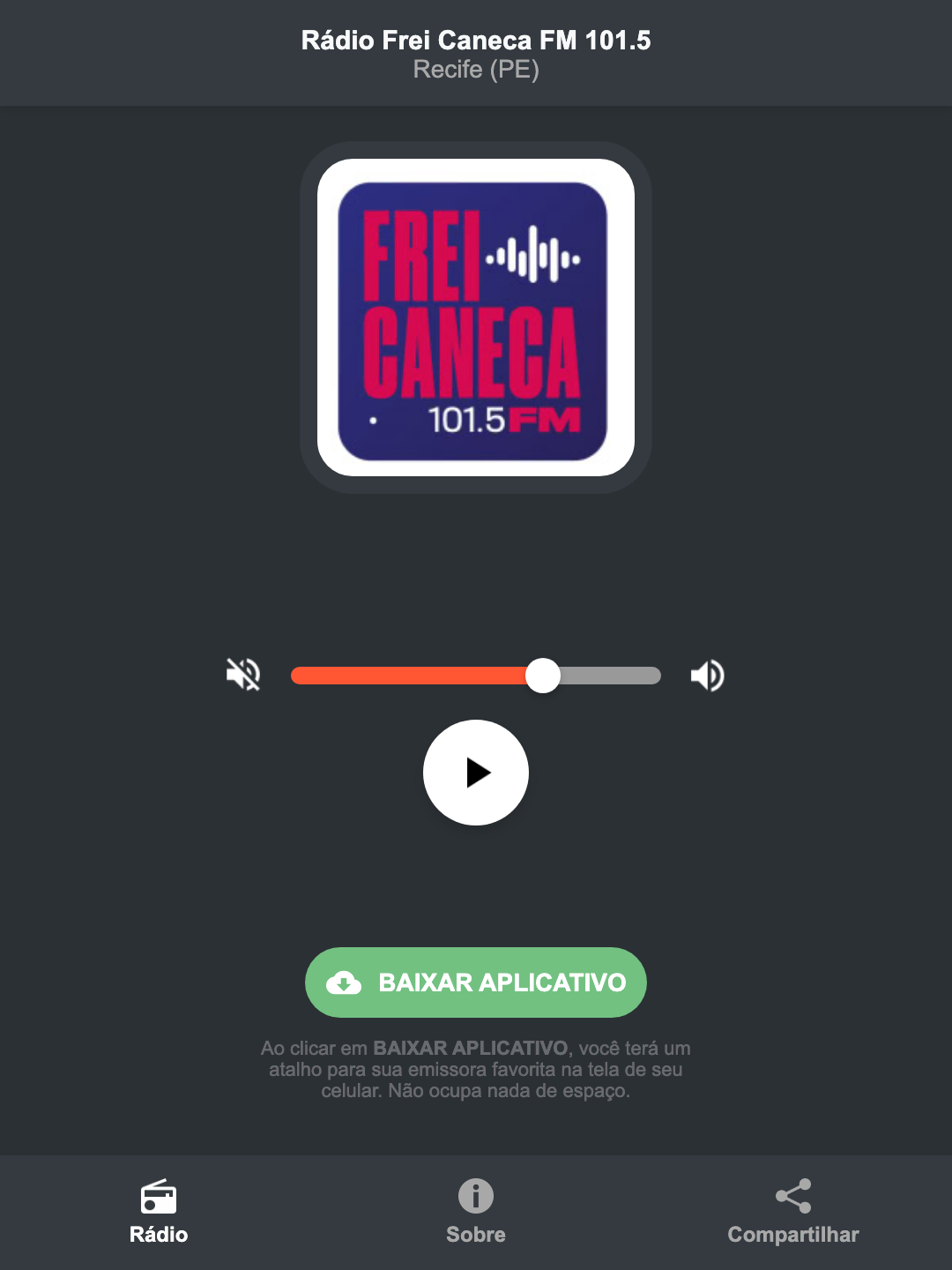 Screenshot do aplicativo da Rádio Frei Caneca FM 101.5