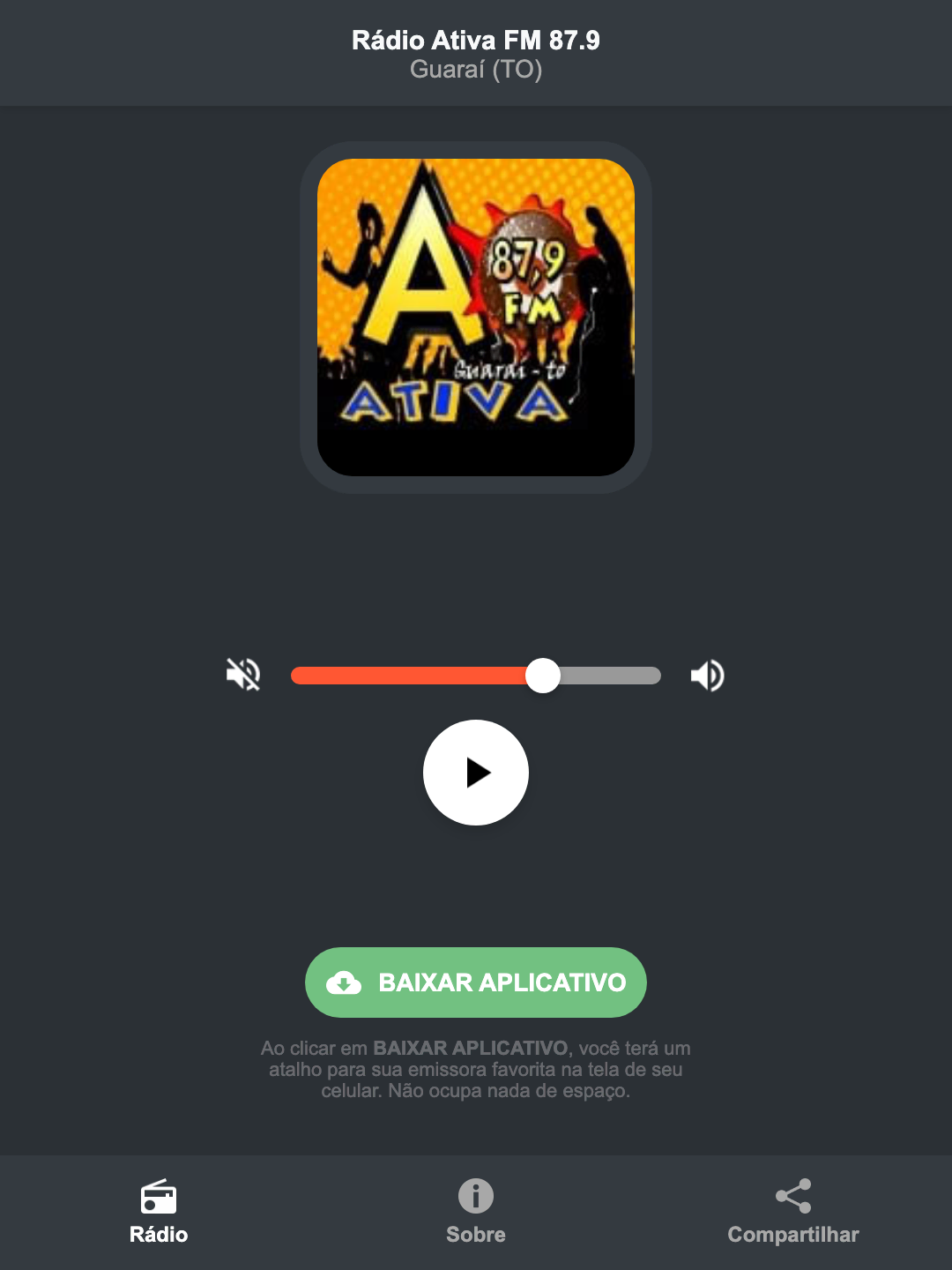 Screenshot do aplicativo da Rádio Ativa FM 87.9