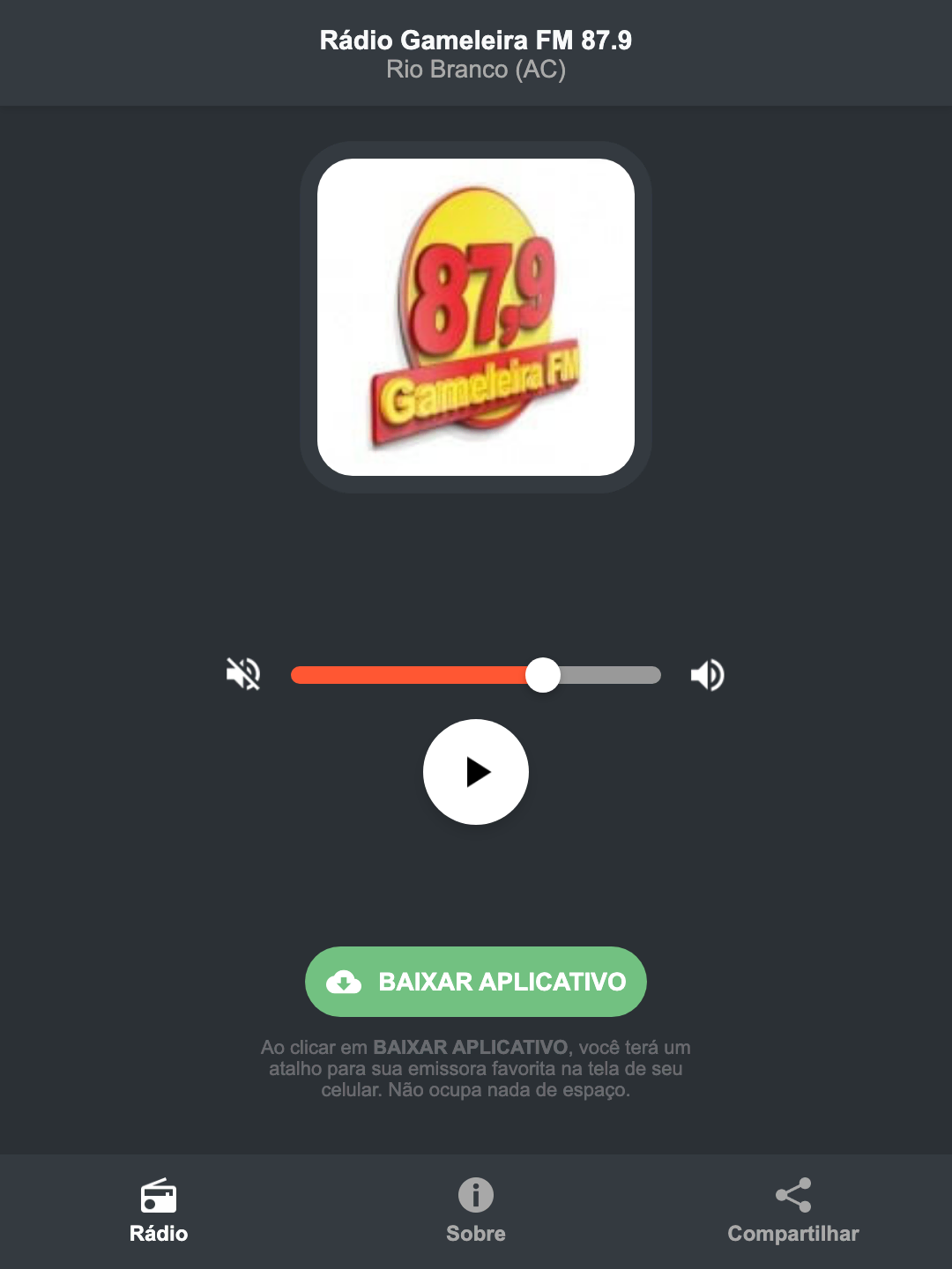 Screenshot do aplicativo da Rádio Gameleira FM 87.9