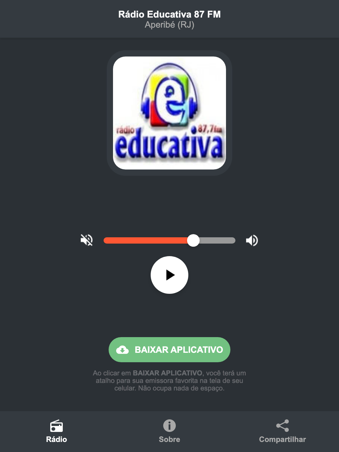 Screenshot do aplicativo da Rádio Educativa 87 FM