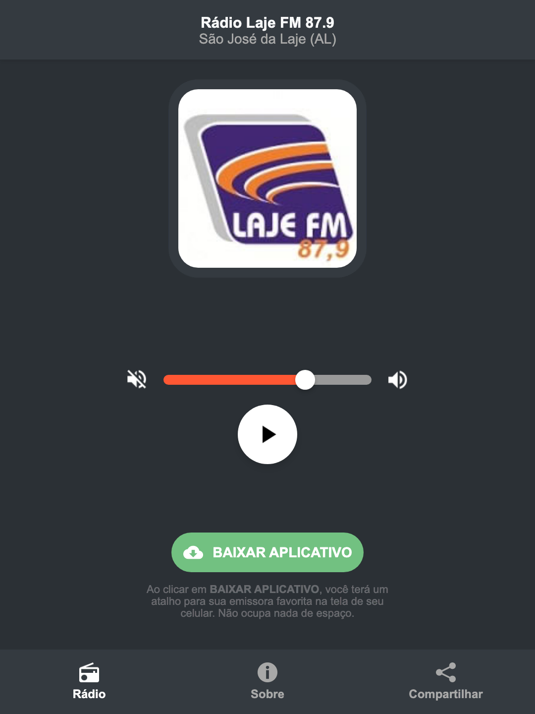 Screenshot do aplicativo da Rádio Laje FM 87.9