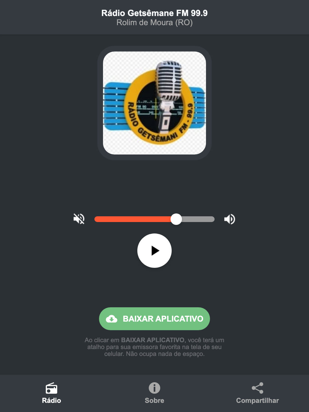 Screenshot do aplicativo da Rádio Getsêmane FM 99.9
