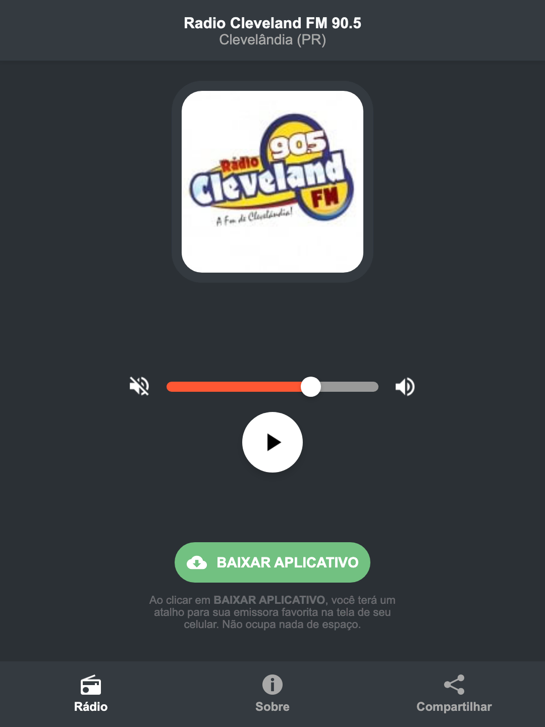 Screenshot do aplicativo da Radio Cleveland FM 90.5