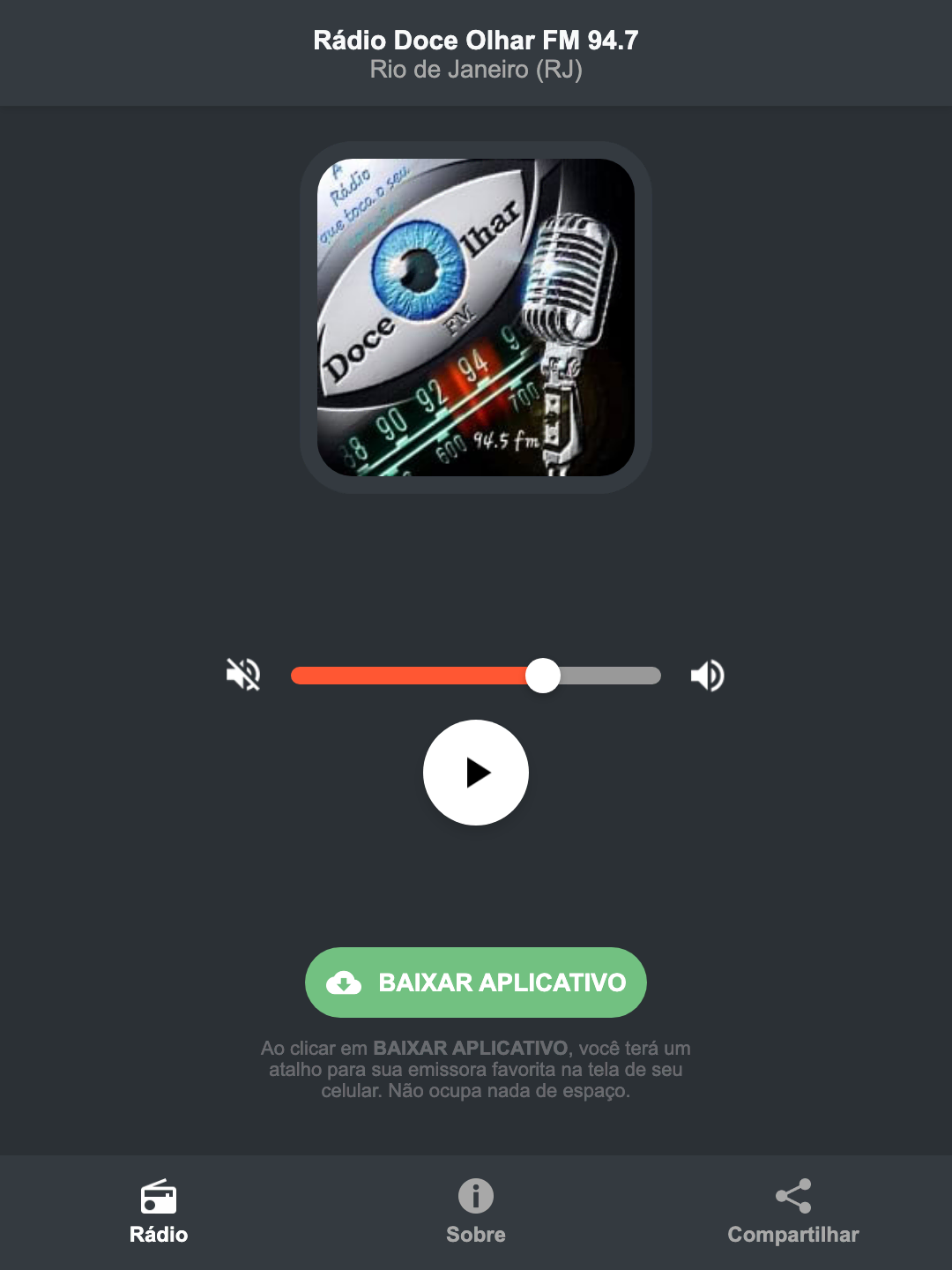 Screenshot do aplicativo da Rádio Doce Olhar FM 94.7