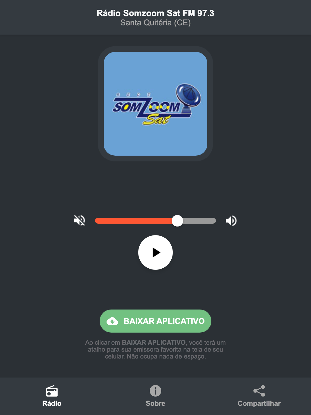 Screenshot do aplicativo da Rádio Somzoom Sat FM 97.3