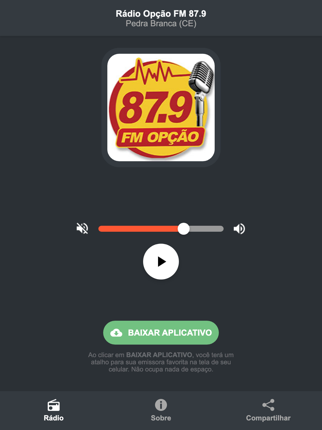 Screenshot do aplicativo da Rádio Opção FM 87.9
