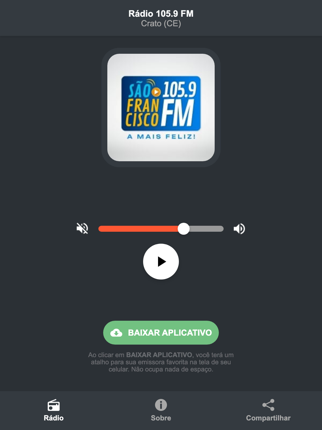 Screenshot do aplicativo da Rádio 105.9 FM