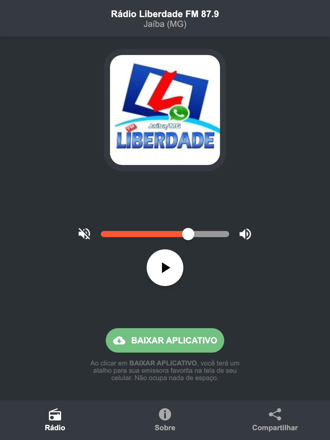 Screenshot do aplicativo da Rádio Liberdade FM 87.9